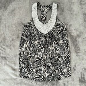 C. Olives Sequined T-Back Tank Python Print Sleeveless Top Size M Glam